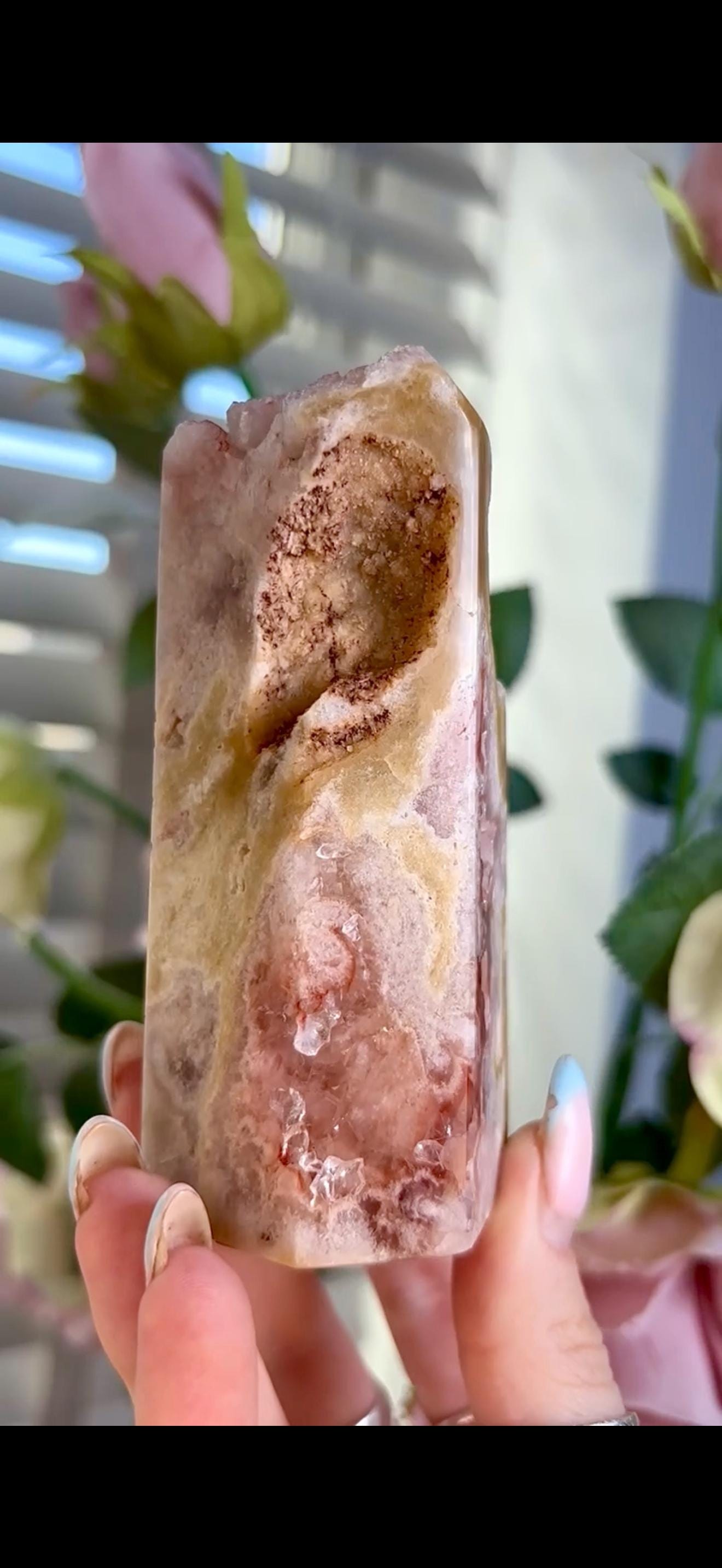 Incredible, High grade, pink amethyst tower with burnt orange and red tones 101g