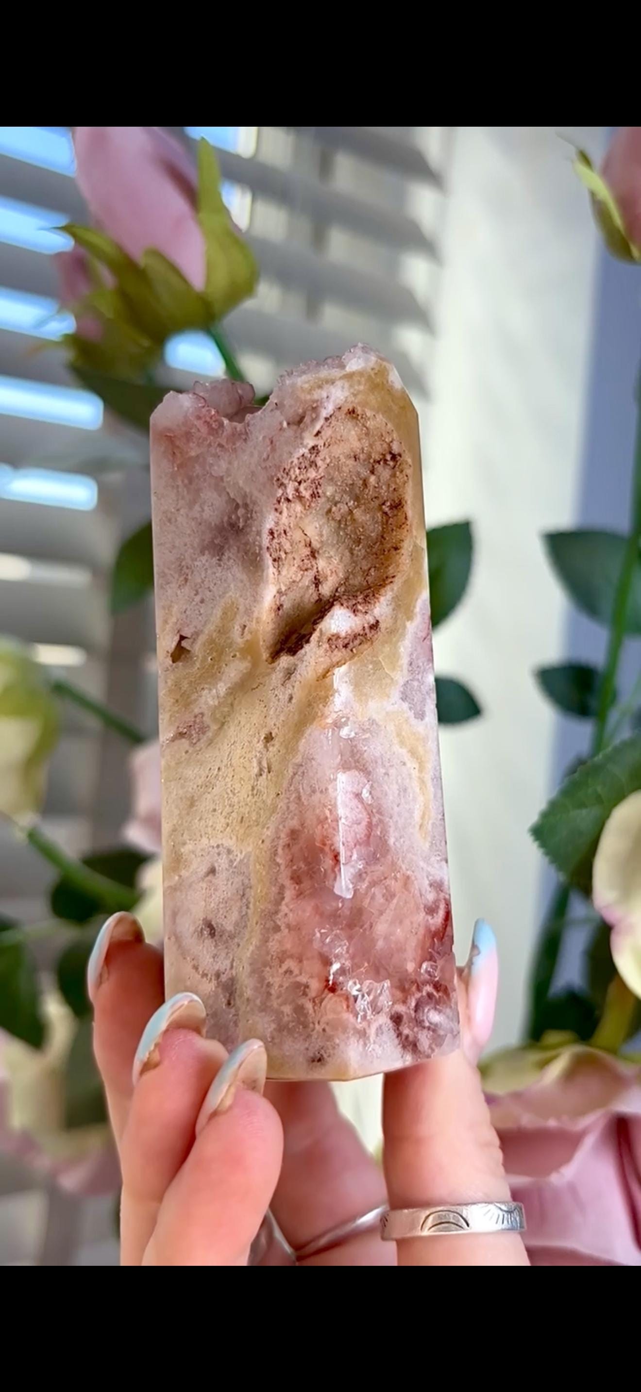 Incredible, High grade, pink amethyst tower with burnt orange and red tones 101g