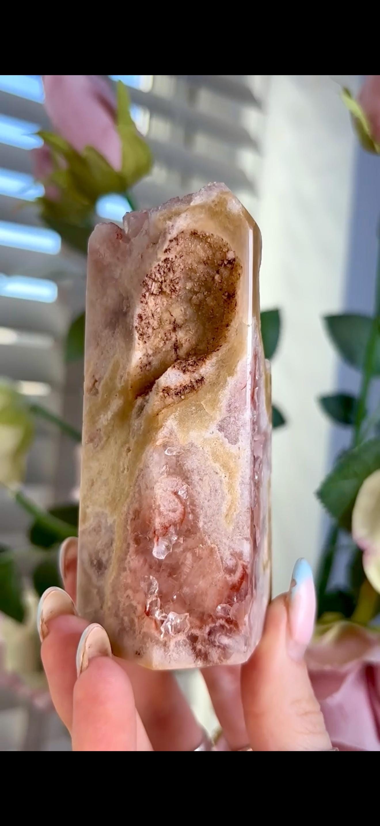 Incredible, High grade, pink amethyst tower with burnt orange and red tones 101g