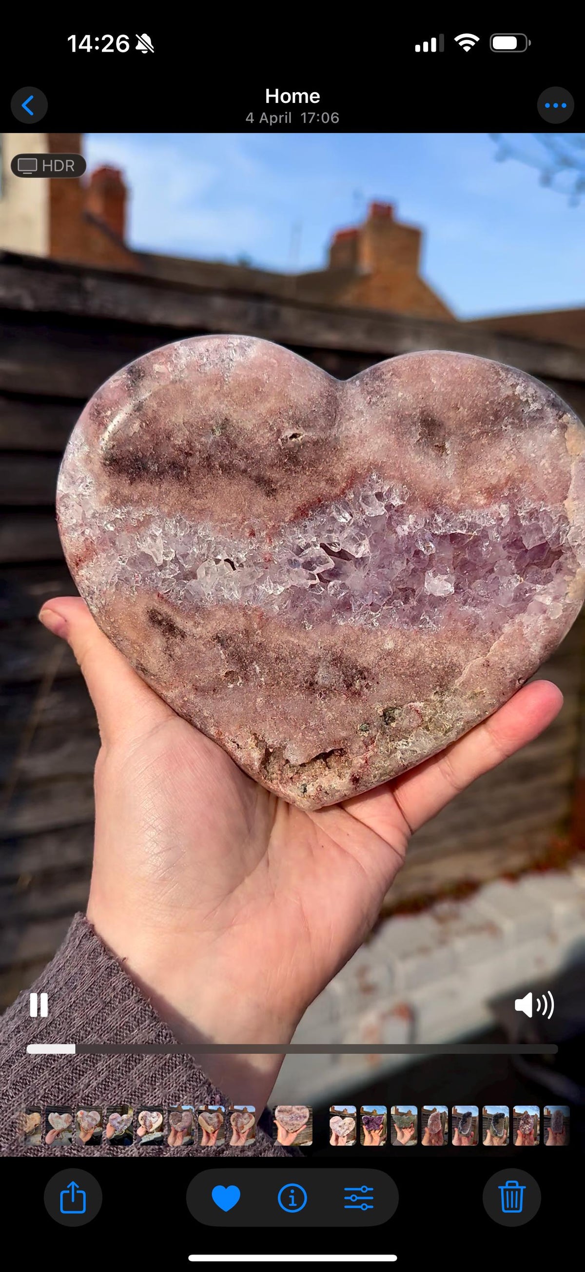 high quality, statement pink amethyst heart with purple quartz - comes with a custom stand