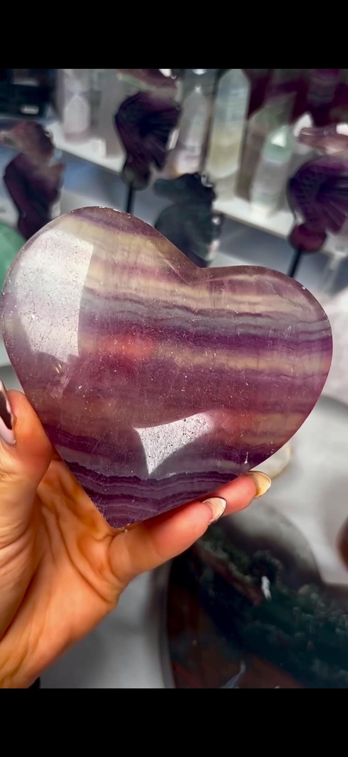 High grade, candy, rainbow fluorite heart in purple & greenish tones - stand will be provided 450g