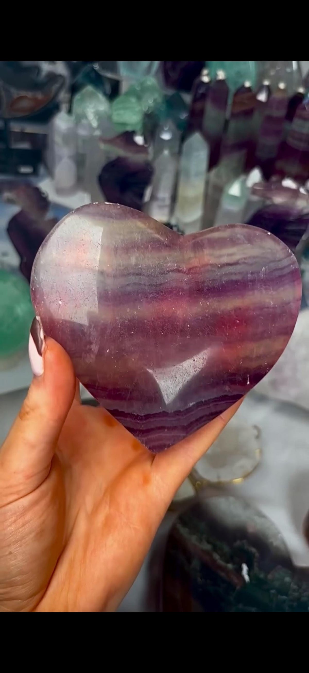High grade, candy, rainbow fluorite heart in purple & greenish tones - stand will be provided 450g