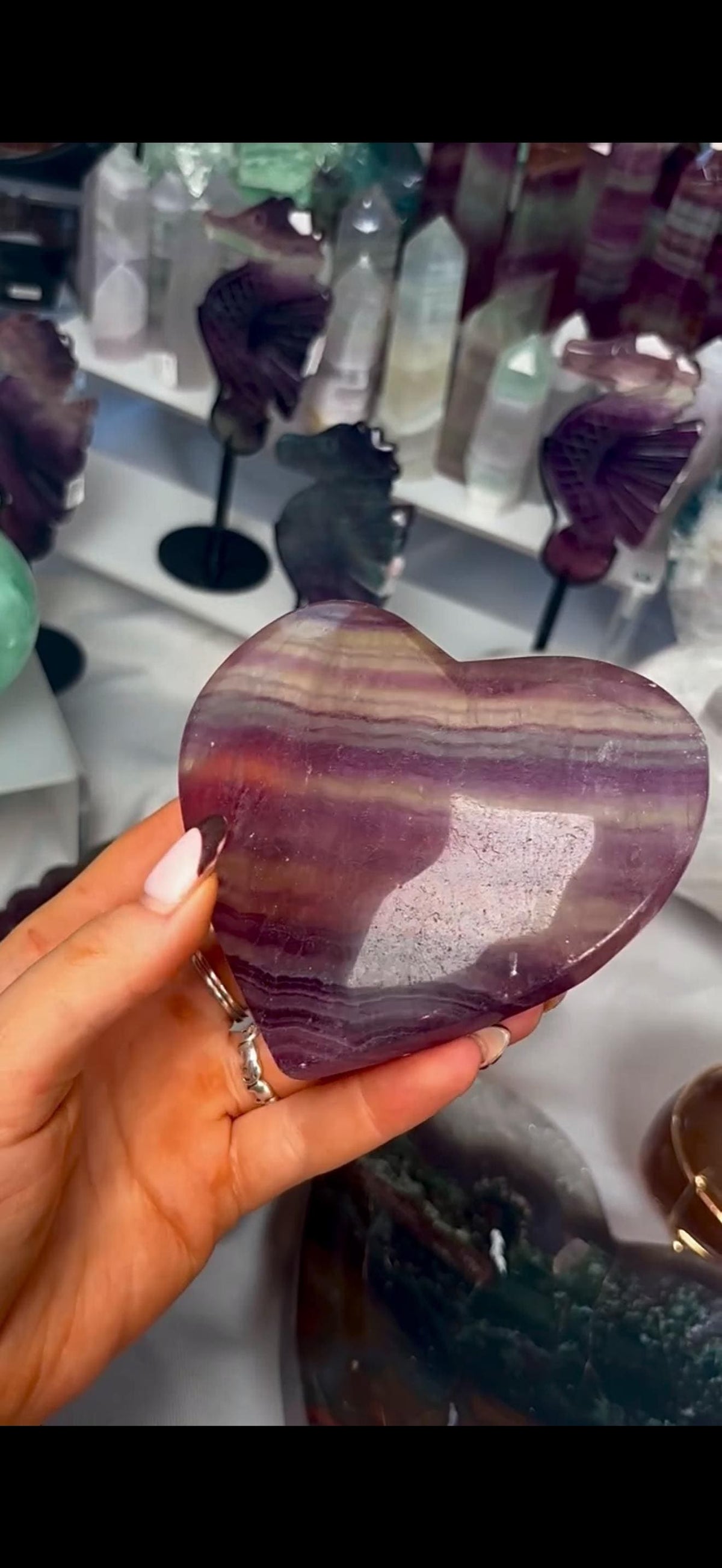 High grade, candy, rainbow fluorite heart in purple & greenish tones - stand will be provided 450g