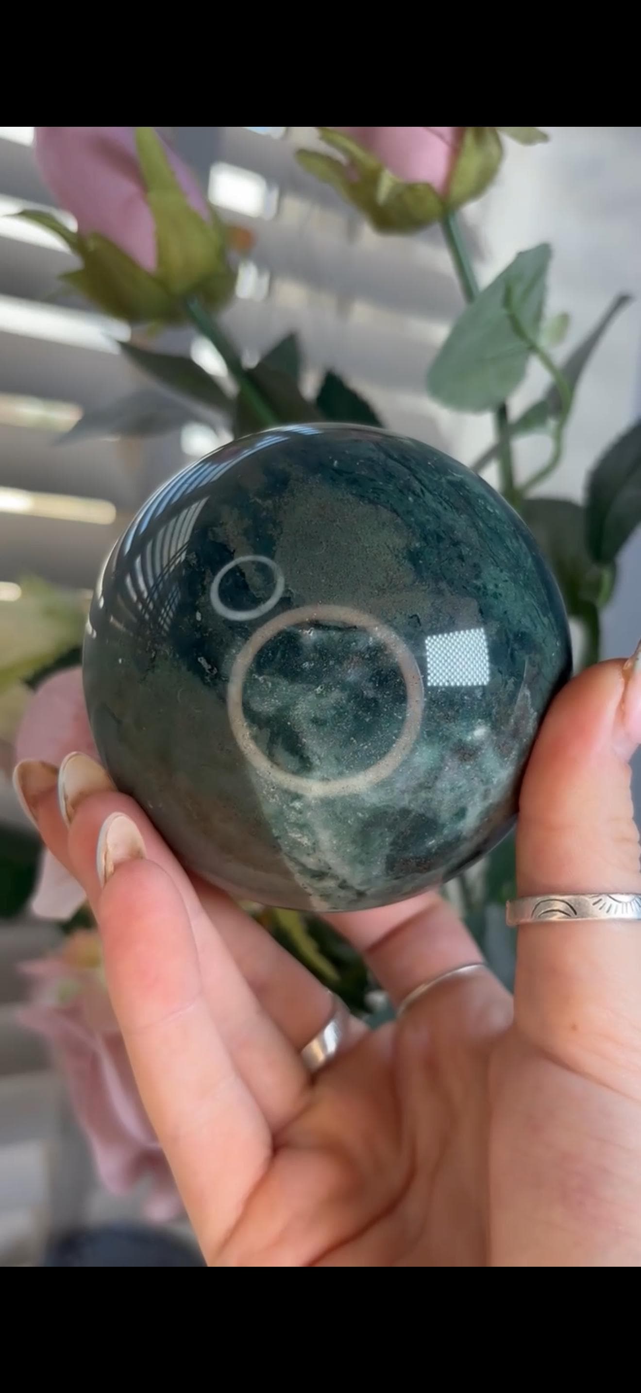 ocean jasper sphere in green & baby mint green tones