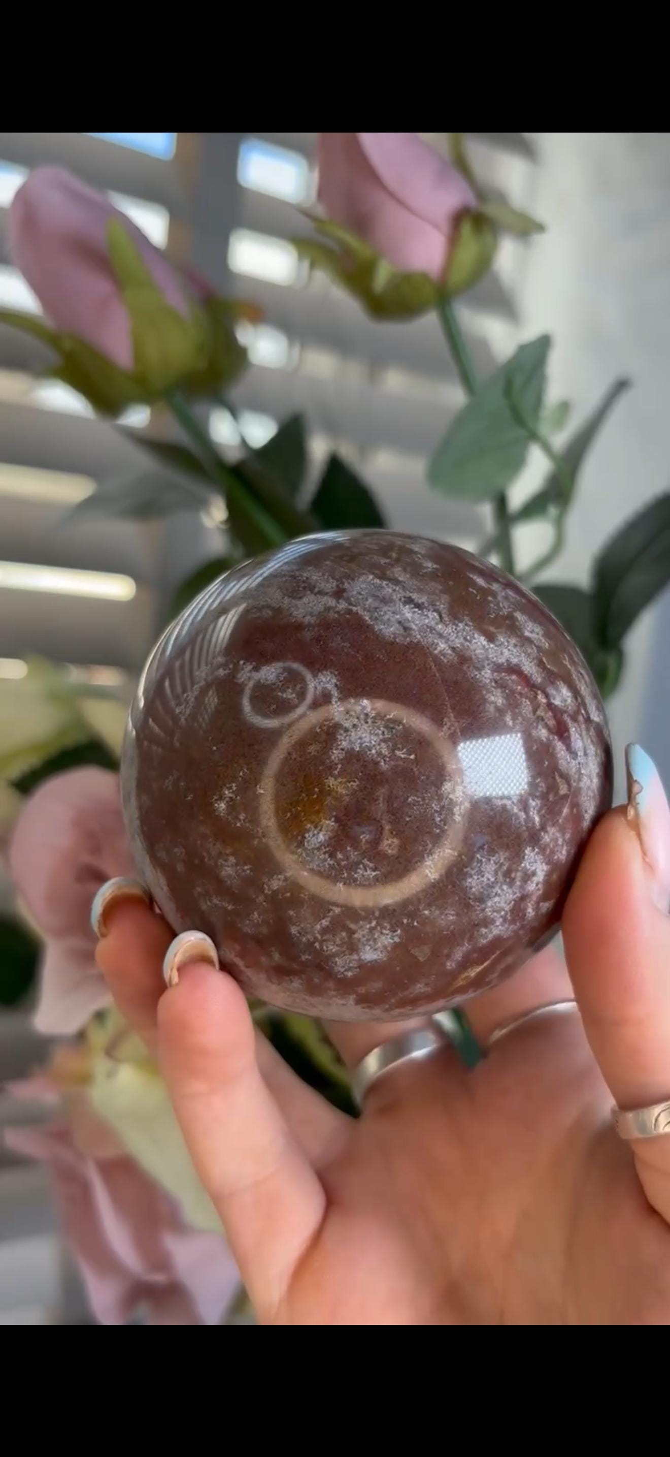 ocean jasper sphere in red/pink & white tones