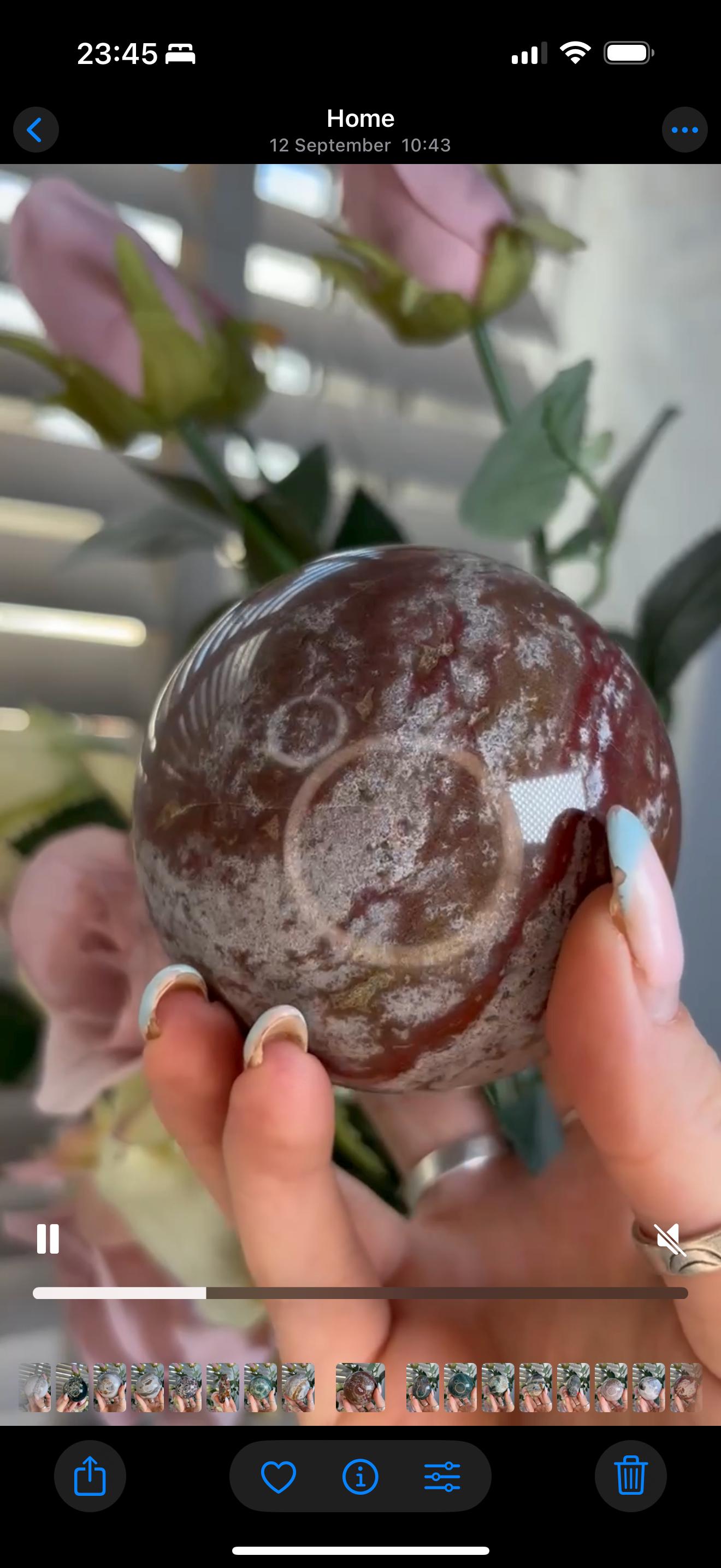 ocean jasper sphere in red/pink & white tones