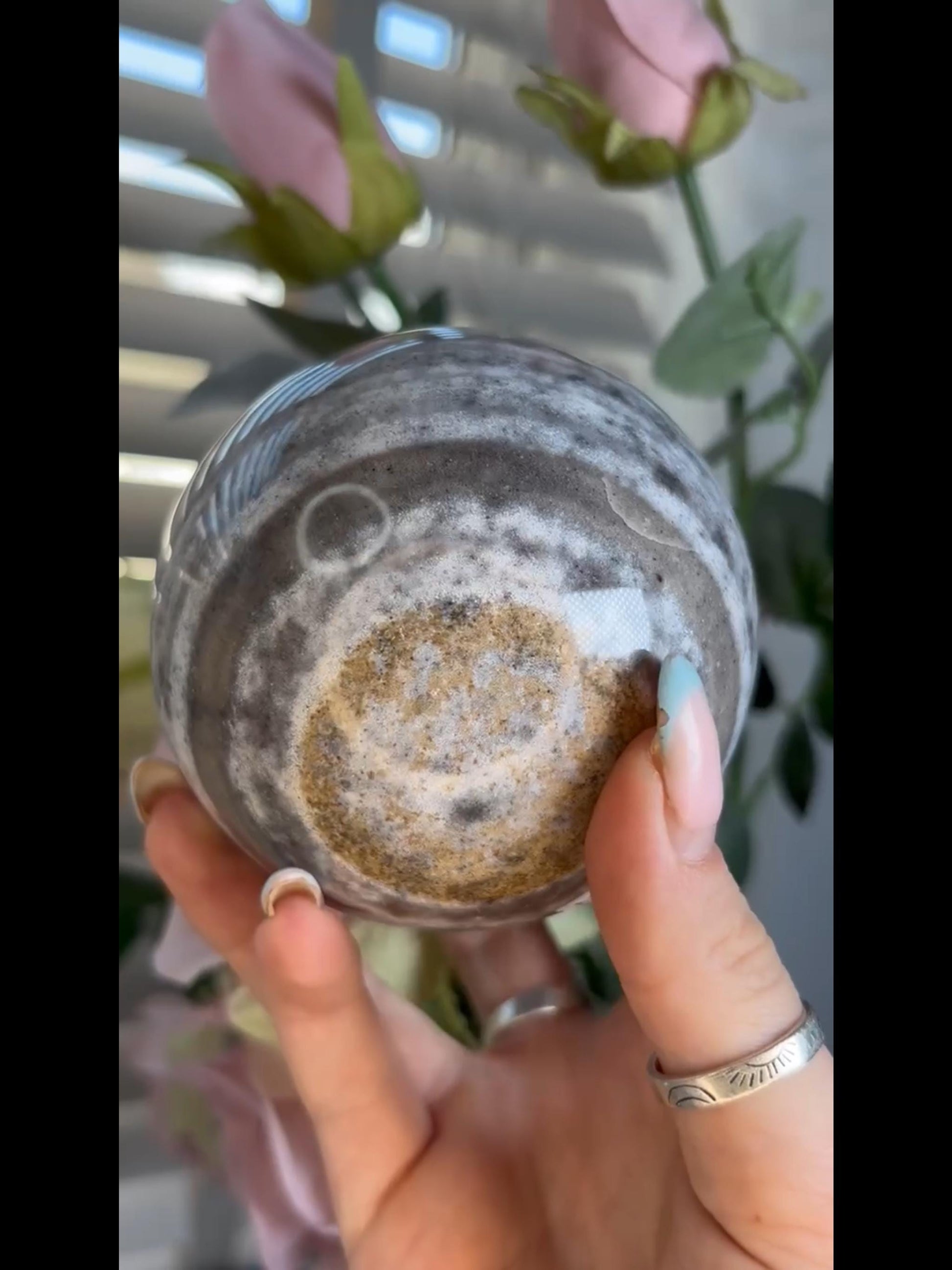 Pastel ocean jasper sphere in blue & grey tones with banding