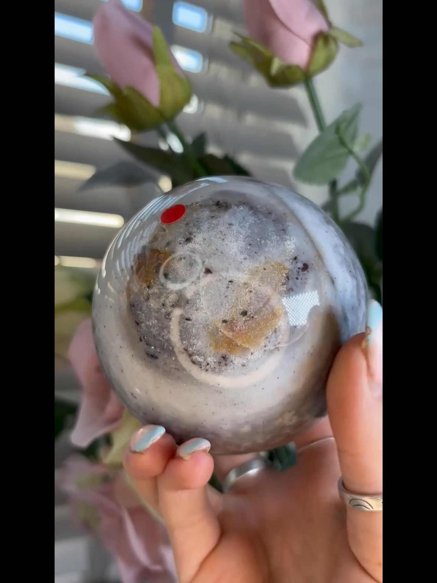 Pastel ocean jasper sphere in blue & grey tones with banding