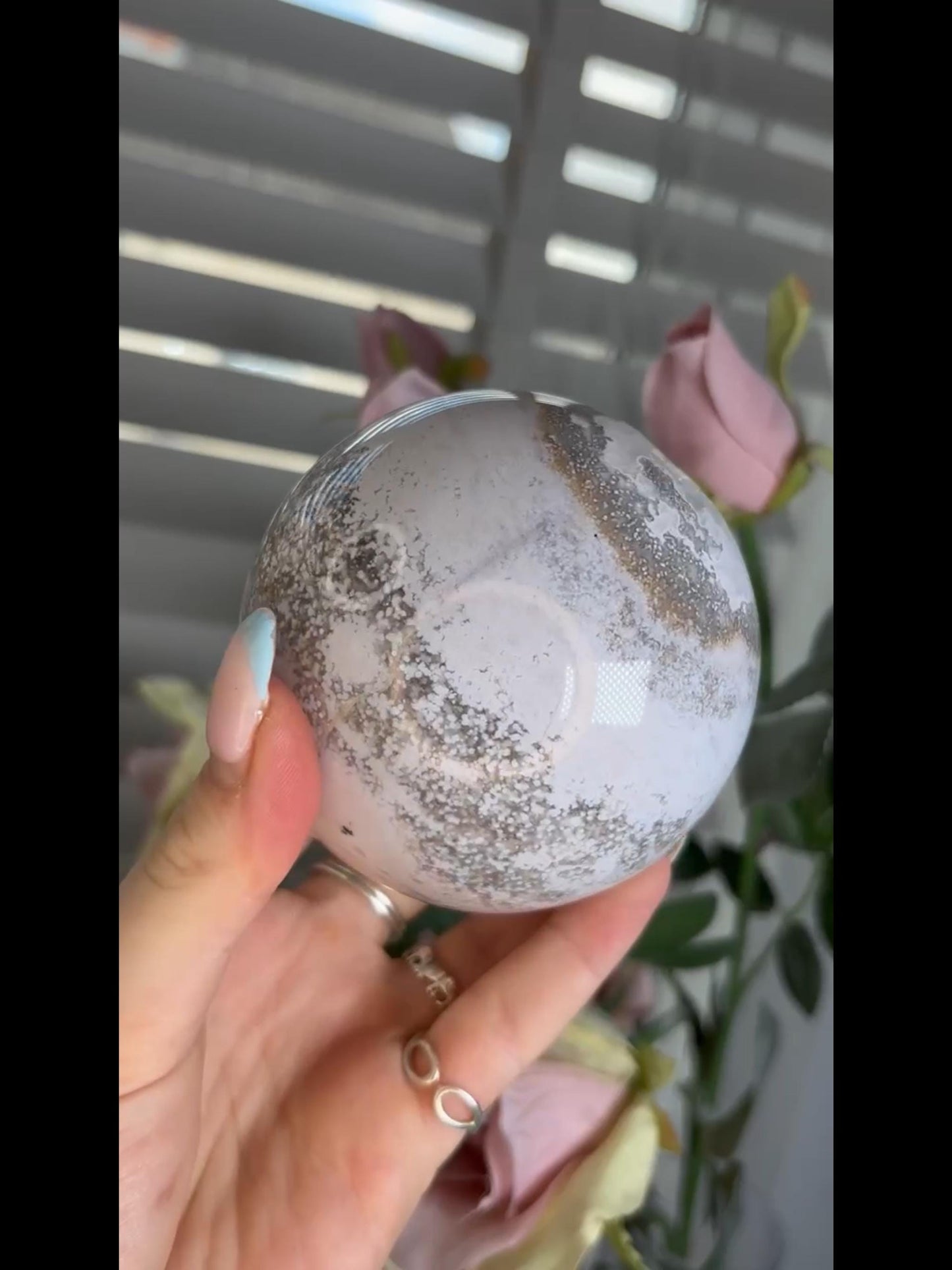 Beautiful Pastel ocean jasper sphere with quartz