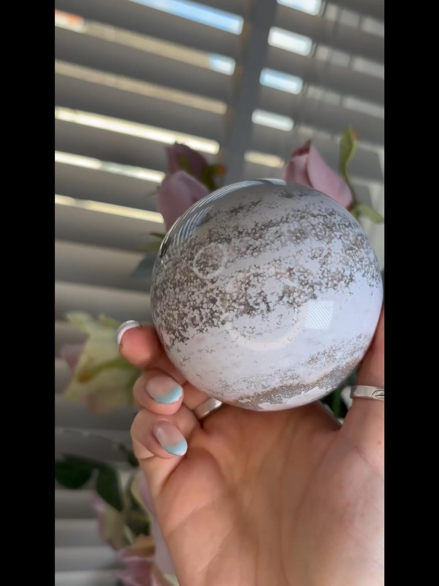 Beautiful Pastel ocean jasper sphere with quartz