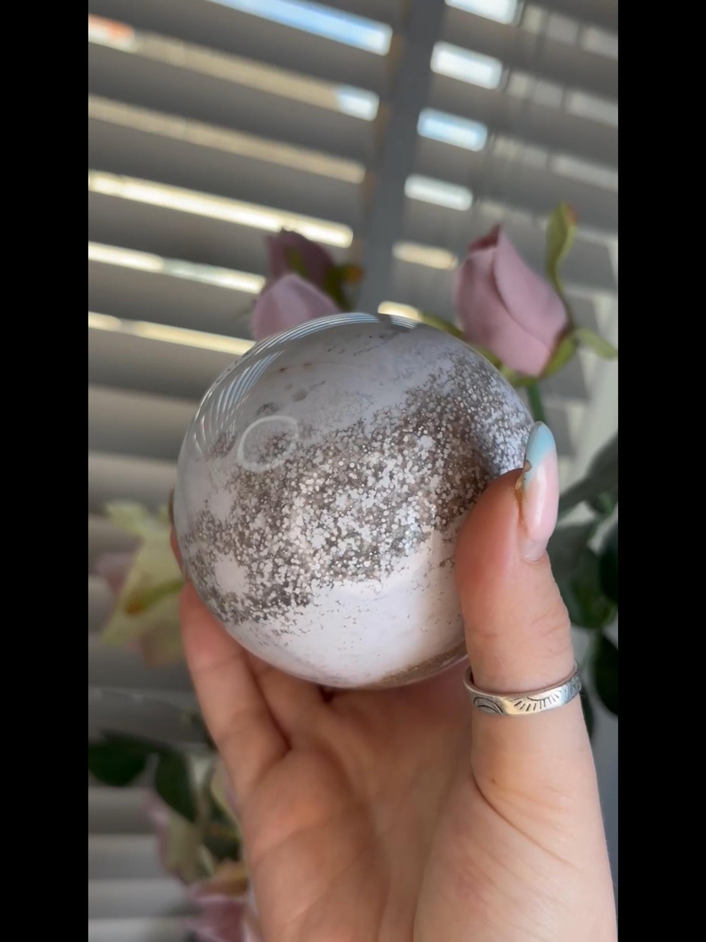Beautiful Pastel ocean jasper sphere with quartz