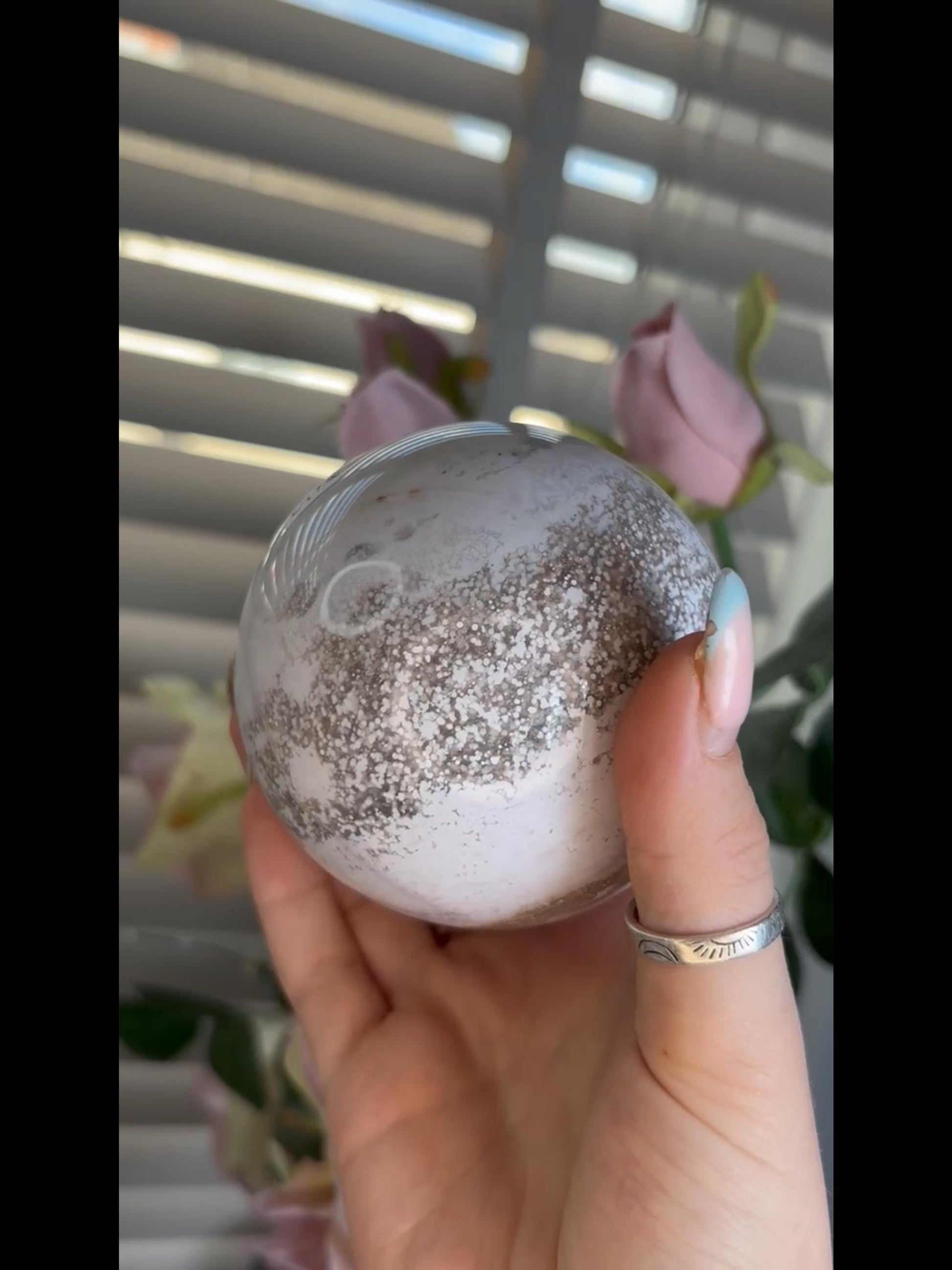 Beautiful Pastel ocean jasper sphere with quartz