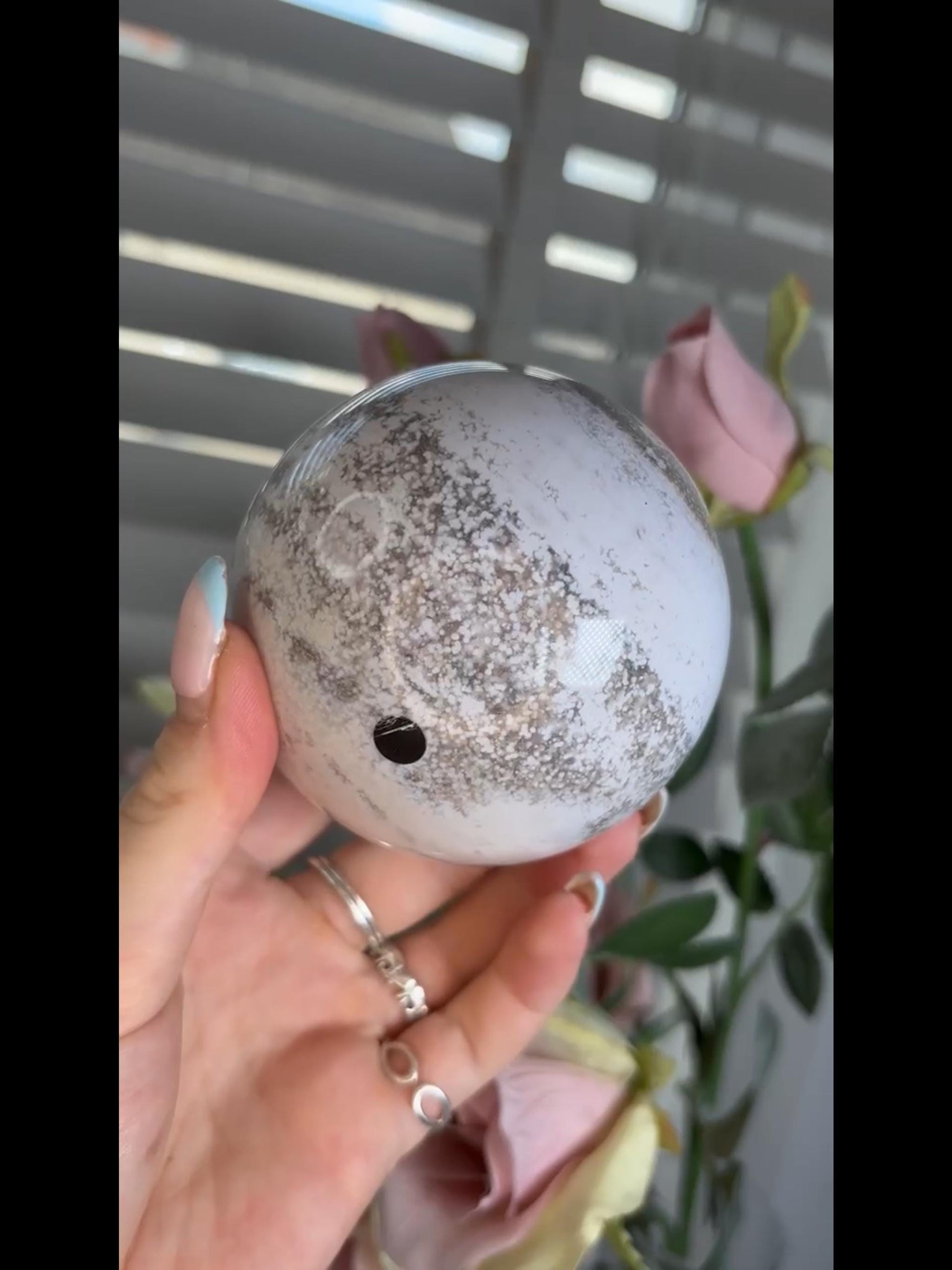 Beautiful Pastel ocean jasper sphere with quartz