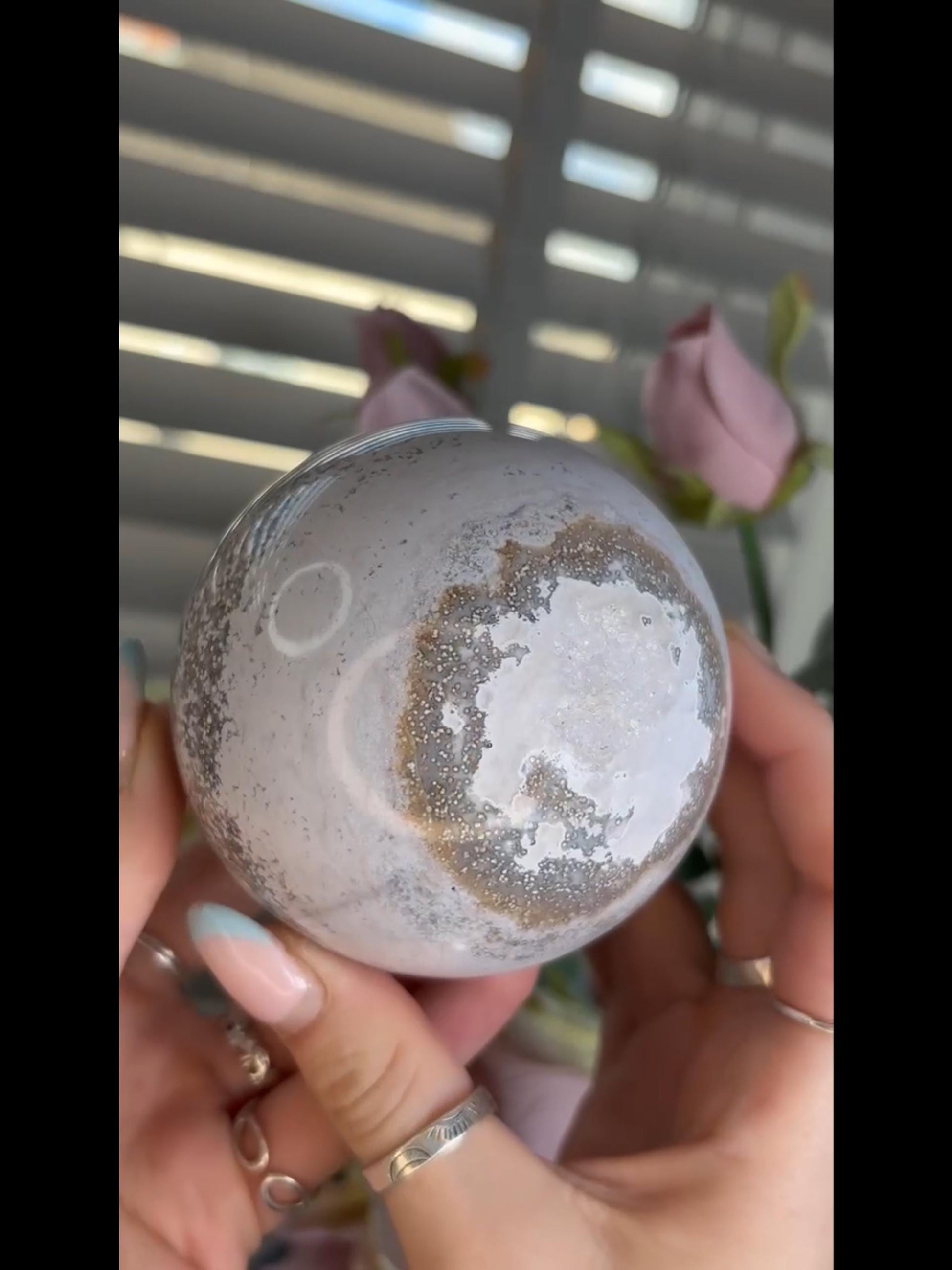 Beautiful Pastel ocean jasper sphere with quartz