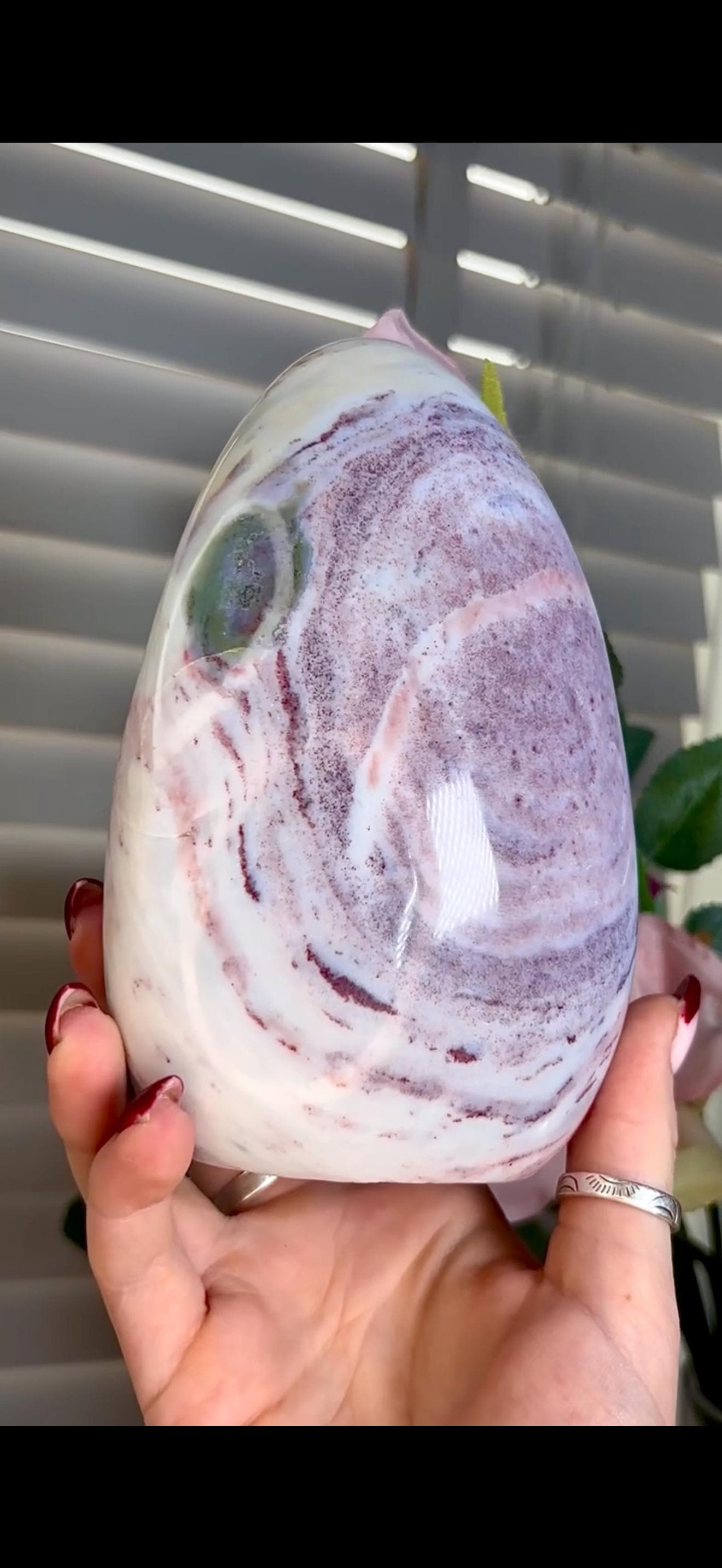 Beautiful, large ocean jasper Freeform in pastel blue, pink & green tones