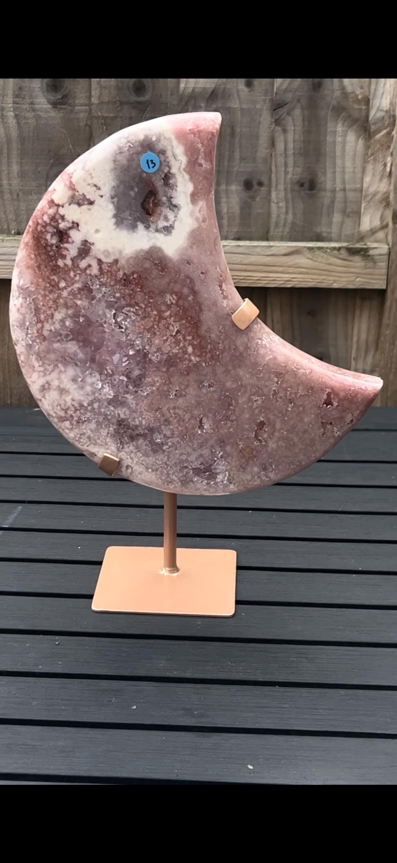 High grade, statement, pink amethyst moon with purple quartz in vibrant pink & red tones with custom stand 2.540kg