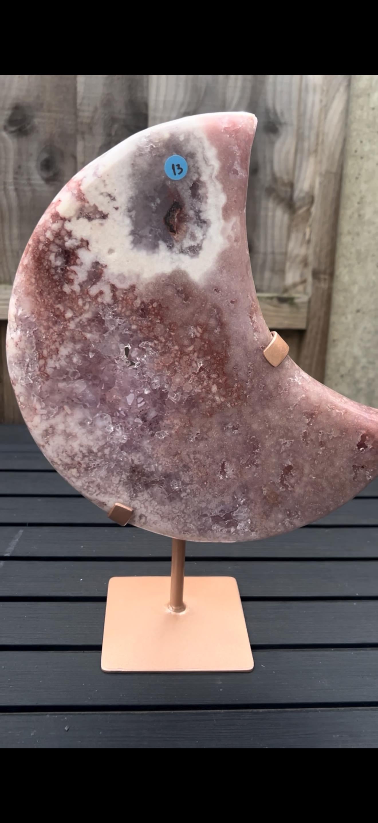 High grade, statement, pink amethyst moon with purple quartz in vibrant pink & red tones with custom stand 2.540kg