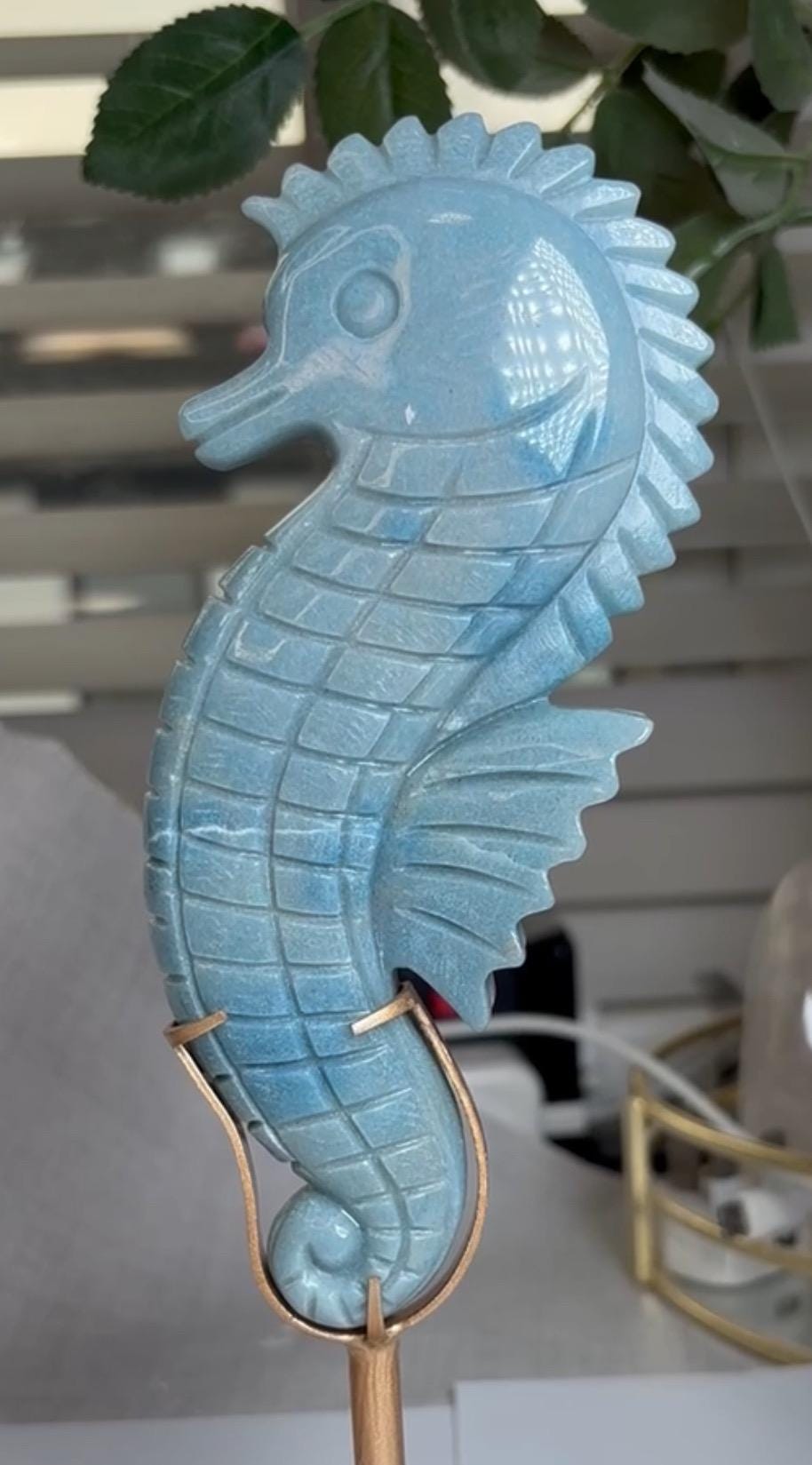 Gorgeous blue trolliete, sea horse - on custom stand