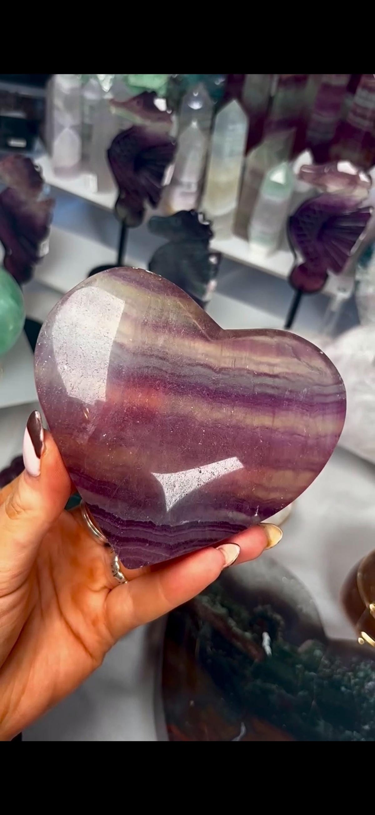 High grade, candy, rainbow fluorite heart in purple & greenish tones - stand will be provided 450g