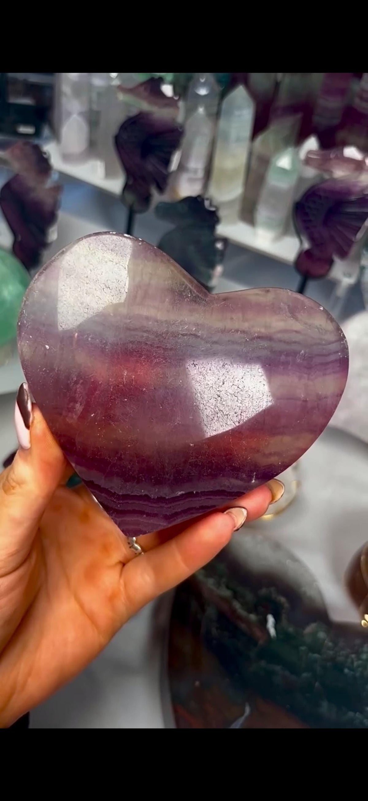 High grade, candy, rainbow fluorite heart in purple & greenish tones - stand will be provided 450g