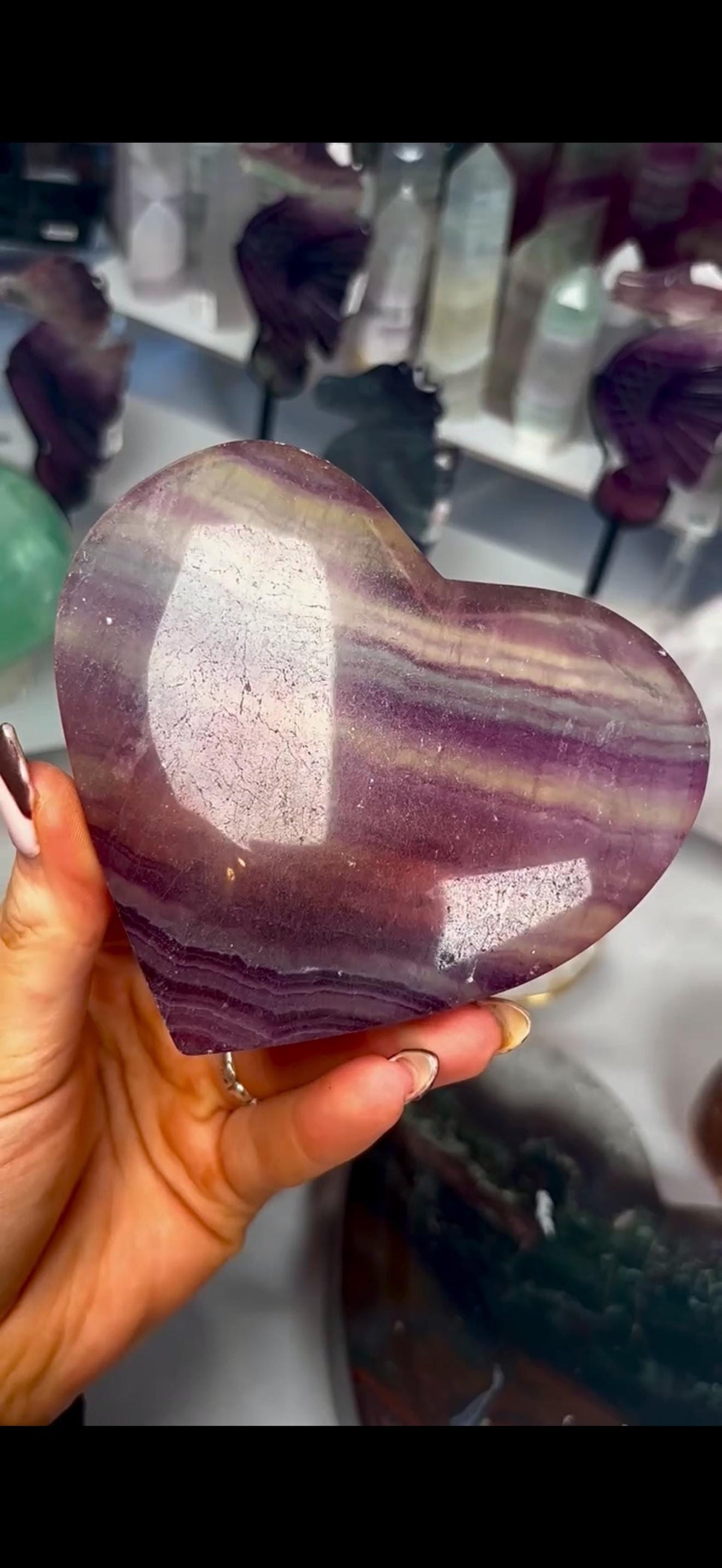 High grade, candy, rainbow fluorite heart in purple & greenish tones - stand will be provided 450g