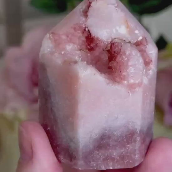 Incredible, High grade, pink amethyst, chonky tower with incredible bubble formation in pink & red tones 153g 7cm