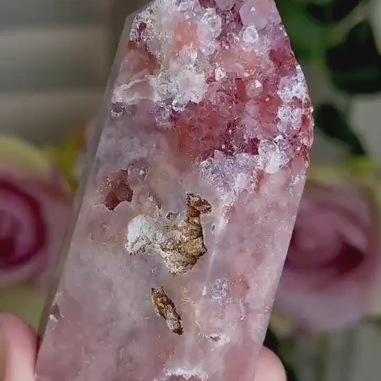 Incredible, High grade, pink amethyst tower with pink and red tones 196g