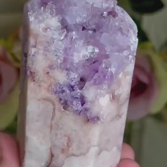 Incredible, High grade, pink amethyst tower with purple quartz 287g