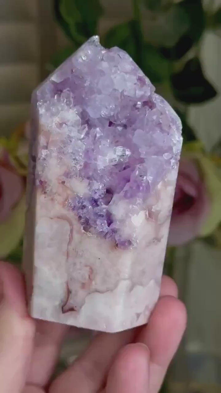 Incredible, High grade, pink amethyst tower with purple quartz 287g