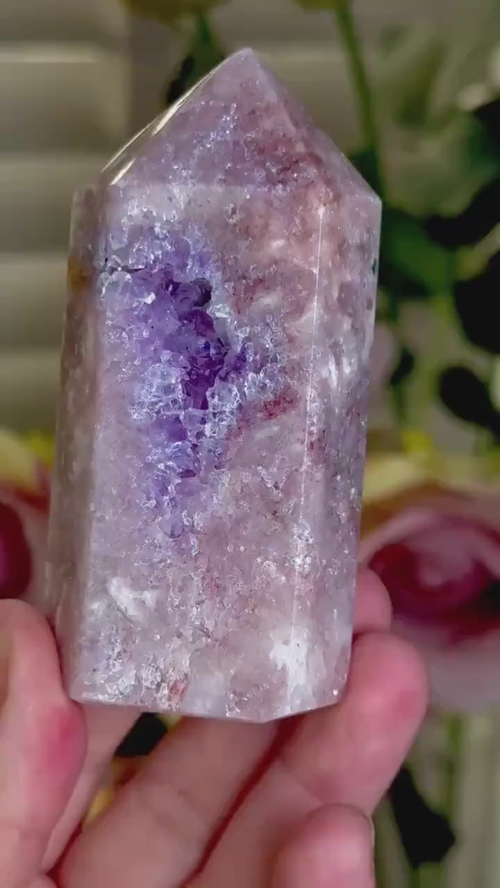 Incredible, High grade, pink amethyst tower with gorgeous purple quartz 173g